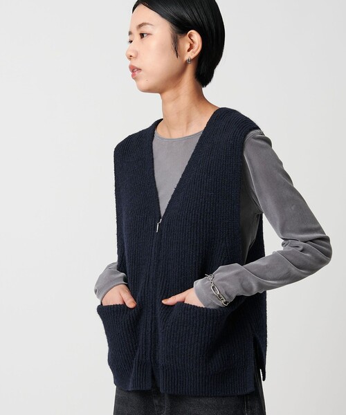 CITEN（シテン）の「＜CITEN＞エッセンシャルニットベスト（ベスト・レディース・ワイン/ネイビー/グレー系・FREE）」の3枚目の写真