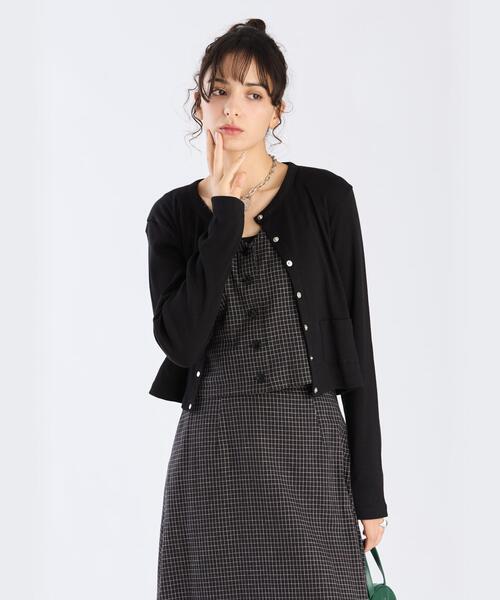 To b. by agnes b.(トゥービーバイアニエスベー)の「コットン リブ ジャージー カーディガン(カーディガン/ボレロ・レディース・ブラック・38/40)」の1枚目の写真