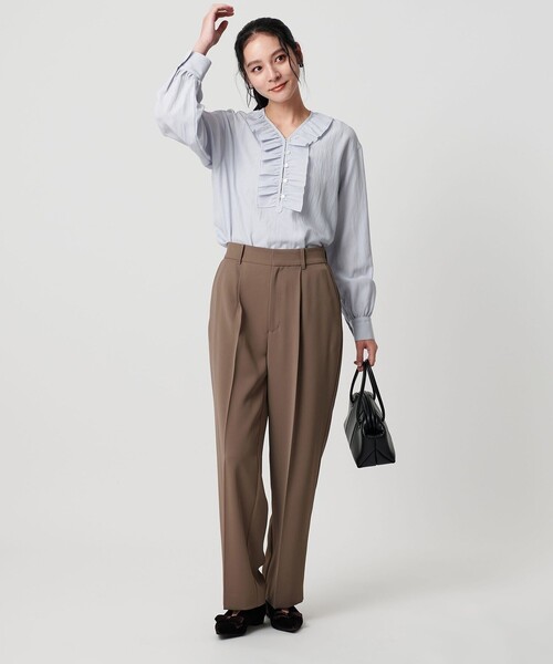 UNITED ARROWS ミニマルフリルシャツ 55SL グレー セール】【WEB限定 Wardrobe DAILY MINIMAL】フリル Vネックブラウス