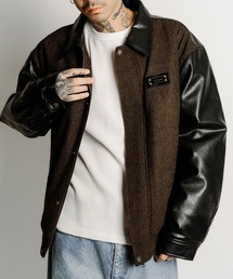 Tweed and faux leather blouson