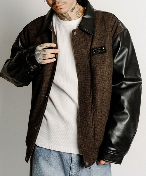 Subciety（サブサエティ）の「Tweed and faux leather blouson（ブルゾン・メンズ・ブラック/ブラウン・SMALL/MEDIUM/X-LARGE/LARGE）」の2枚目の写真