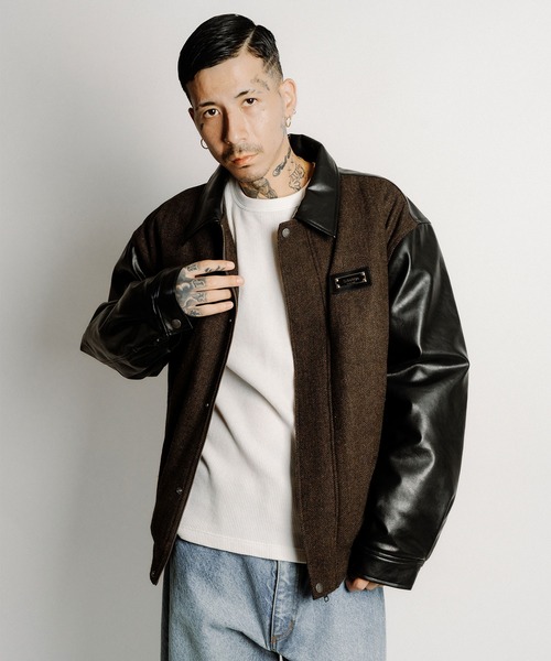 Subciety（サブサエティ）の「Tweed and faux leather blouson（ブルゾン・メンズ・ブラック/ブラウン・SMALL/MEDIUM/X-LARGE/LARGE）」の5枚目の写真