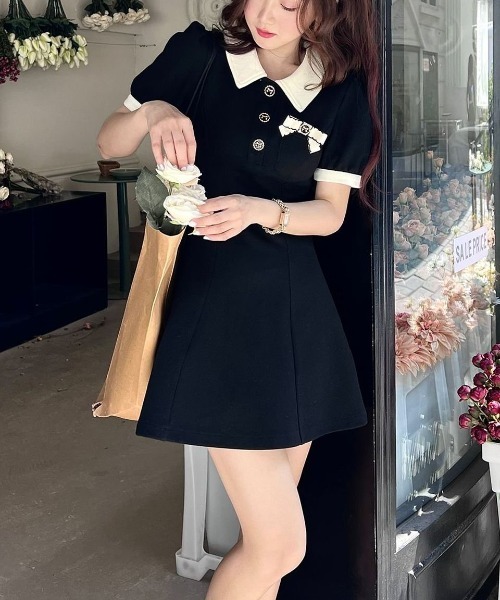 COMON＋（コモンプラス）の「ストレッチ涼感素材 ショート丈ワンピース（ワンピース・レディース・ブラック・M/L）」の3枚目の写真