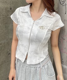 プレート付きスキッパー半袖トップス