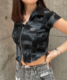 プレート付きスキッパー半袖トップス