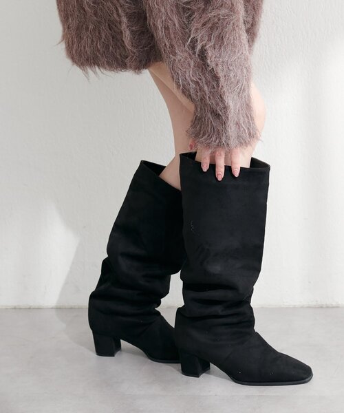 natural couture(ナチュラルクチュール)の「スウェードロングブーツ(ブーツ・レディース・モカ/ブラック・MEDIUM/LARGE)」の22枚目の写真