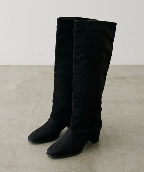 natural couture(ナチュラルクチュール)の「スウェードロングブーツ(ブーツ・レディース・モカ/ブラック・MEDIUM/LARGE)」の21枚目の写真
