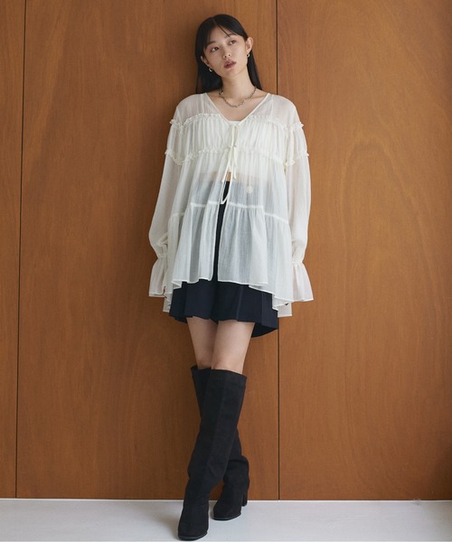 natural couture(ナチュラルクチュール)の「スウェードロングブーツ(ブーツ・レディース・モカ/ブラック・MEDIUM/LARGE)」の8枚目の写真