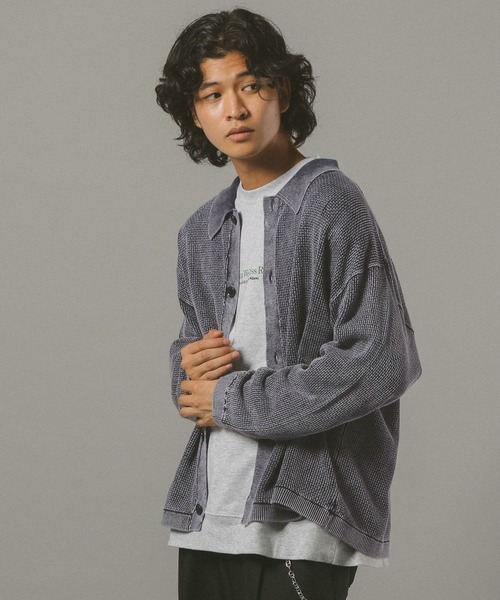 RAGEBLUE（レイジブルー）の「ピグメント透かしシャツカーディガン（カーディガン/ボレロ・メンズ・ブルー/ダークグレー/イエロー・MEDIUM/LARGE）」の19枚目の写真