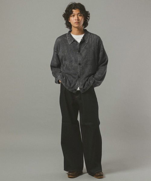 RAGEBLUE（レイジブルー）の「ピグメント透かしシャツカーディガン（カーディガン/ボレロ・メンズ・ブルー/ダークグレー/イエロー・MEDIUM/LARGE）」の4枚目の写真