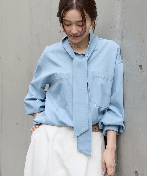 リヴドロワ　デニムボウタイシャツ 予約【新色追加/抜け感】デニムボウタイシャツ（シャツ/ブラウス