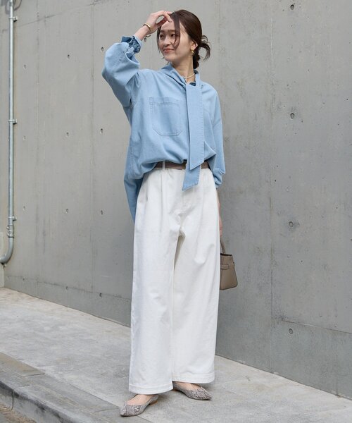 予約【新色追加/抜け感】デニムボウタイシャツ（シャツ/ブラウス