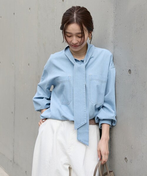 RIVE DROITE（リヴドロワ）の「【新色追加/抜け感】デニムボウタイシャツ（シャツ/ブラウス・レディース・サックスブルー/ブルー系その他・FREE）」の7枚目の写真