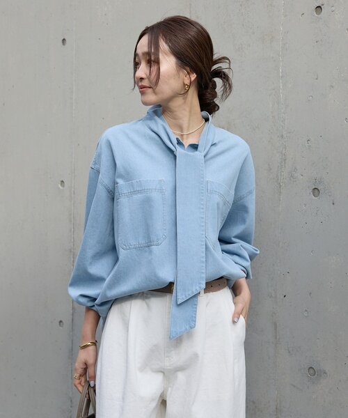 RIVE DROITE（リヴドロワ）の「【新色追加/抜け感】デニムボウタイシャツ（シャツ/ブラウス・レディース・サックスブルー/ブルー系その他・FREE）」の8枚目の写真