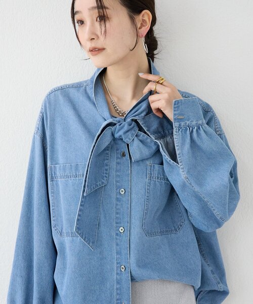 リヴドロワ　デニムボウタイシャツ 予約【新色追加/抜け感】デニムボウタイシャツ（シャツ/ブラウス
