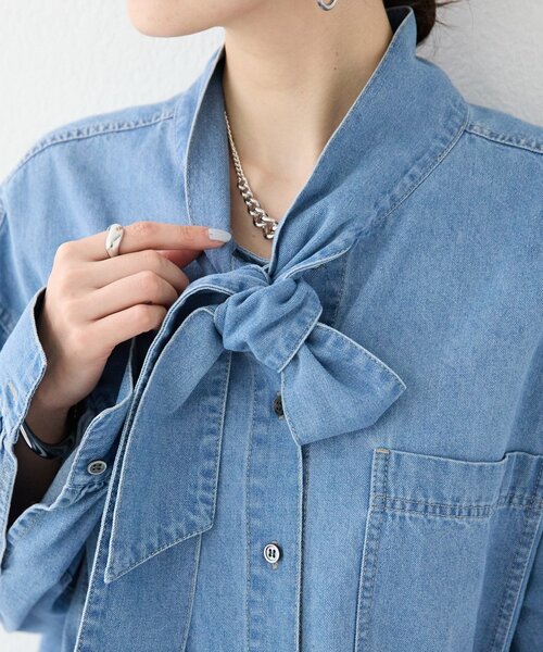 予約【新色追加/抜け感】デニムボウタイシャツ（シャツ/ブラウス