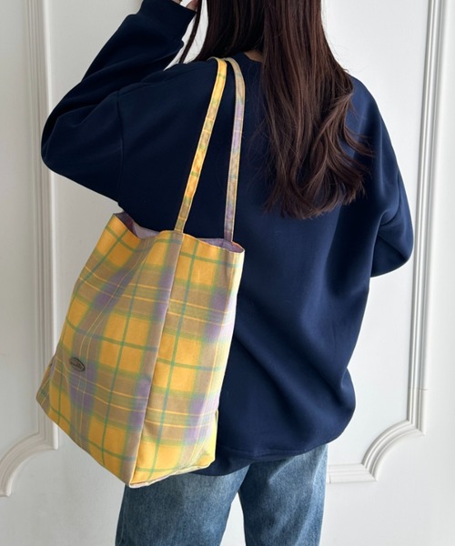 セール】【A4収納可】チェック柄縦型リバーシブルトートバッグ（トート