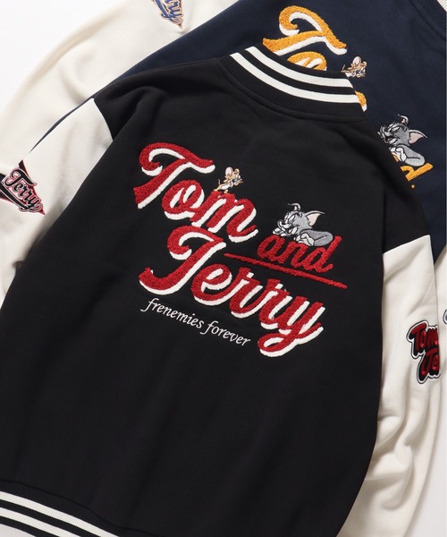 【TOM & JERRY/トムとジェリー】裏起毛サガラ刺繍スタジアムジャンパー
