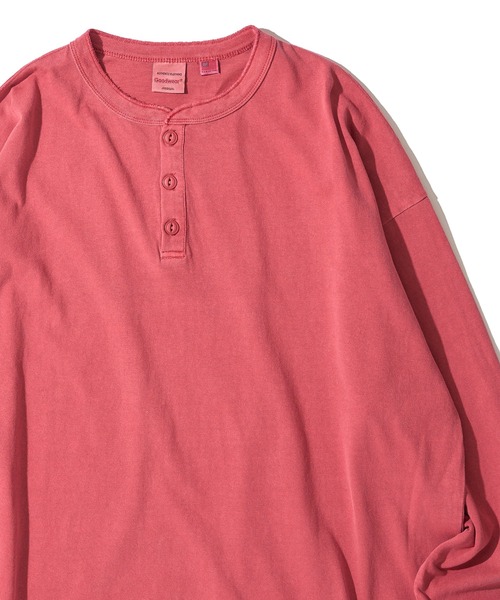 Goodwear(グッドウェア)の「【Goodwear/グッドウェア】7.6オンス USAコットン 無地 製品染め ビッグシルエット ヘンリーネックロングスリーブTシャツ(Tシャツ/カットソー・メンズ・イエロー/ダークブルー/スモークピンク/グリーン/チャコールグレー・SMALL/LARGE/MEDIUM)」の5枚目の写真