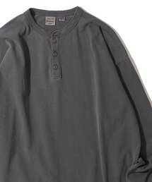 【Goodwear/グッドウェア】7.6オンス USAコットン 無地 製品染め ビッグシルエット ヘンリーネックロングスリーブTシャツ