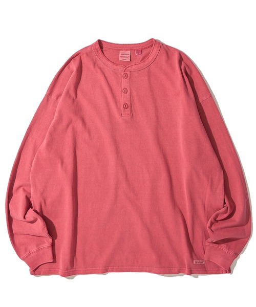 Goodwear(グッドウェア)の「【Goodwear/グッドウェア】7.6オンス USAコットン 無地 製品染め ビッグシルエット ヘンリーネックロングスリーブTシャツ(Tシャツ/カットソー・メンズ・イエロー/ダークブルー/スモークピンク/グリーン/チャコールグレー・SMALL/LARGE/MEDIUM)」の14枚目の写真