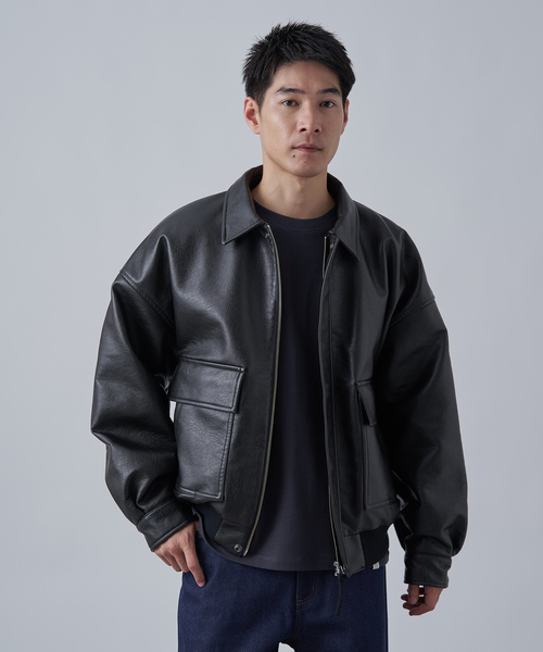 B.C STOCK（ベーセーストック）の「フェイクレザー A-2 ブルゾン（ブルゾン・メンズ・ブラック/キャメル/ブラウン・LARGE/MEDIUM）」の20枚目の写真