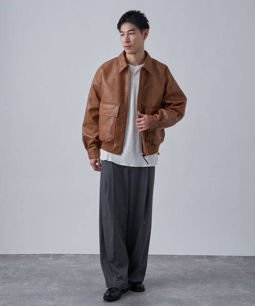 B.C STOCK（ベーセーストック）の「フェイクレザー A-2 ブルゾン（ブルゾン・メンズ・ブラック/キャメル/ブラウン・LARGE/MEDIUM）」の7枚目の写真