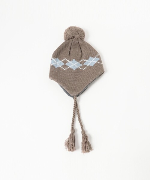 B:MING by BEAMS（ビーミングバイビームス）の「イヤーフラップ アーガイル ニット キャップ（ニットキャップ/ビーニー・メンズ・ブラウン/グレー・ONE SIZE）」の3枚目の写真