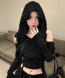 ダメージ風フード付きトップス