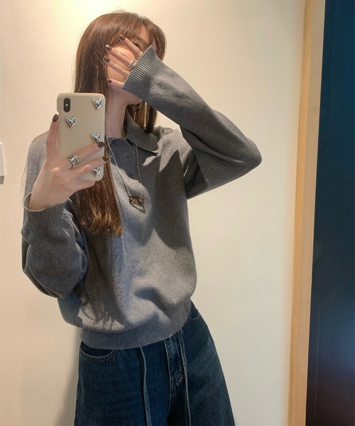 LAFFMO(ラフモ)の「ポロカラー長袖ニット(ニット/セーター・レディース・ネイビー/グレー/アイボリー・F)」の22枚目の写真