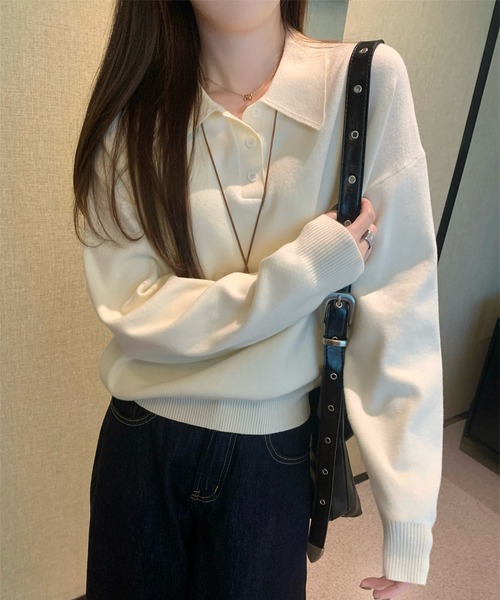LAFFMO(ラフモ)の「ポロカラー長袖ニット(ニット/セーター・レディース・ネイビー/グレー/アイボリー・F)」の12枚目の写真