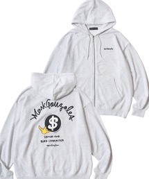 Mark Gonzales（マーク・ゴンザレス）の「MARK GONZALES ARTWORK COLLECTION/マークゴンザレス 別注 裏毛 ストリート バックプリント スウェット ジップアップパーカー/長袖 トップス フルジップパーカー/レディース メンズ（パーカー・レディース）」