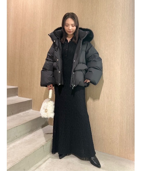 セール】フードファーショートダウンコート（ダウンジャケット/コート
