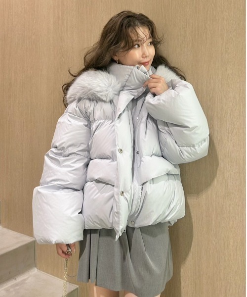 セール】フードファーショートダウンコート（ダウンジャケット/コート