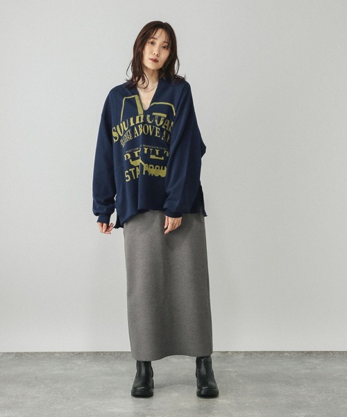 GLOBAL WORK（グローバルワーク）の「リメイク風プリントスウェット長袖/599626（Tシャツ/カットソー・レディース・ライトグレー/ダークグレー/ネイビー・FREE）」の9枚目の写真