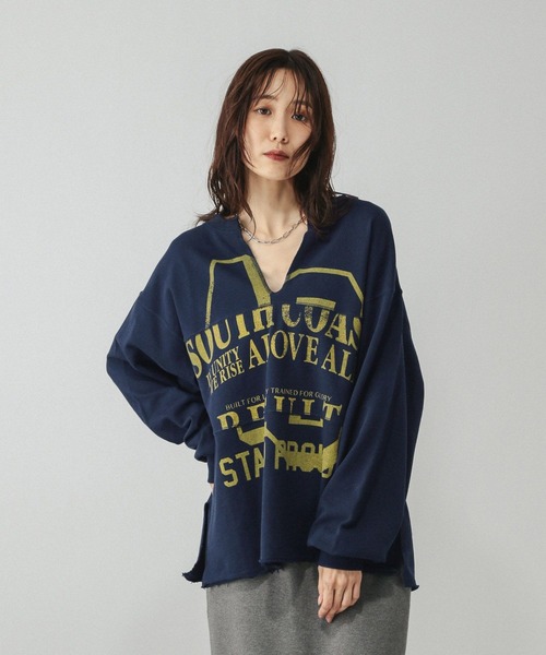 GLOBAL WORK（グローバルワーク）の「リメイク風プリントスウェット長袖/599626（Tシャツ/カットソー・レディース・ライトグレー/ダークグレー/ネイビー・FREE）」の10枚目の写真