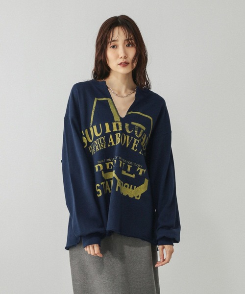 GLOBAL WORK（グローバルワーク）の「リメイク風プリントスウェット長袖/599626（Tシャツ/カットソー・レディース・ライトグレー/ダークグレー/ネイビー・FREE）」の14枚目の写真