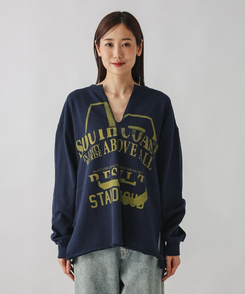 GLOBAL WORK（グローバルワーク）の「リメイク風プリントスウェット長袖/599626（Tシャツ/カットソー・レディース・ライトグレー/ダークグレー/ネイビー・FREE）」の7枚目の写真