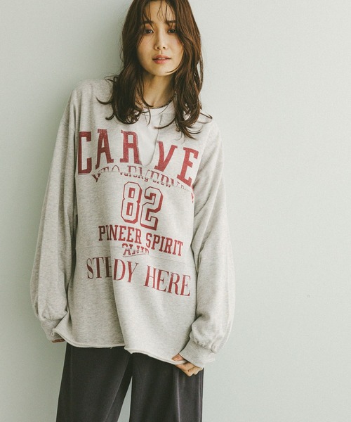 GLOBAL WORK（グローバルワーク）の「リメイク風プリントスウェット長袖/599626（Tシャツ/カットソー・レディース・ライトグレー/ダークグレー/ネイビー・FREE）」の5枚目の写真