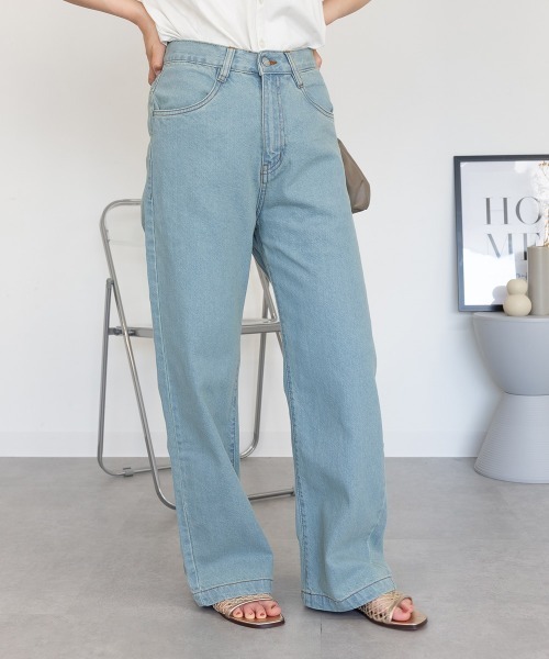 RCD(アールシーディー)の「コットンデニムワイドパンツ(デニムパンツ・レディース・ブラック系その他/ライトブルー/ネイビー・M/LL/L)」の2枚目の写真