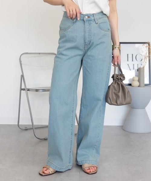 RCD(アールシーディー)の「コットンデニムワイドパンツ(デニムパンツ・レディース・ブラック系その他/ライトブルー/ネイビー・M/LL/L)」の8枚目の写真