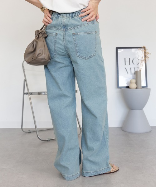 RCD(アールシーディー)の「コットンデニムワイドパンツ(デニムパンツ・レディース・ブラック系その他/ライトブルー/ネイビー・M/LL/L)」の10枚目の写真