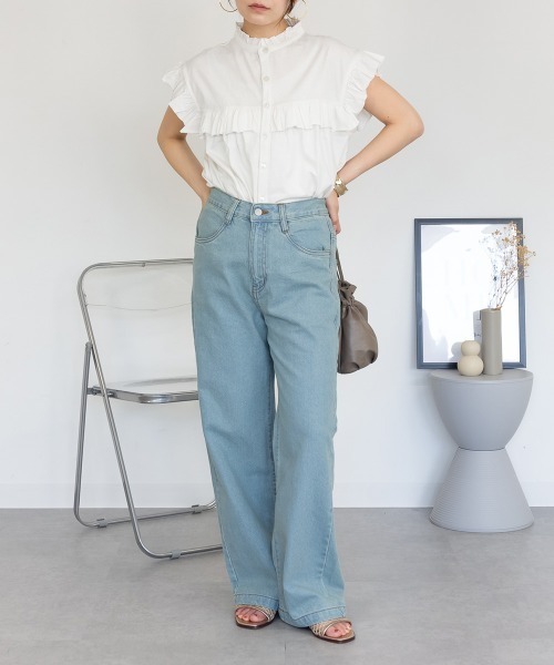 RCD(アールシーディー)の「コットンデニムワイドパンツ(デニムパンツ・レディース・ブラック系その他/ライトブルー/ネイビー・M/LL/L)」の14枚目の写真