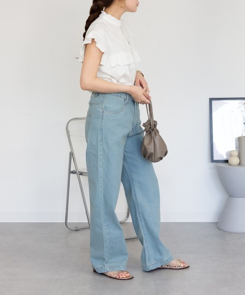 RCD(アールシーディー)の「コットンデニムワイドパンツ(デニムパンツ・レディース・ブラック系その他/ライトブルー/ネイビー・M/LL/L)」の15枚目の写真