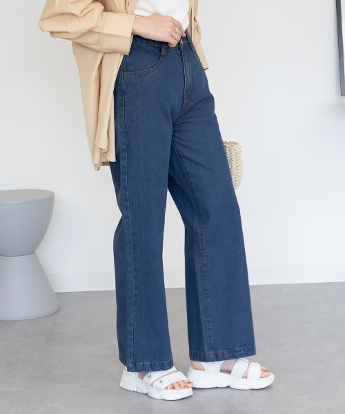 RCD(アールシーディー)の「コットンデニムワイドパンツ(デニムパンツ・レディース・ブラック系その他/ライトブルー/ネイビー・M/LL/L)」の12枚目の写真