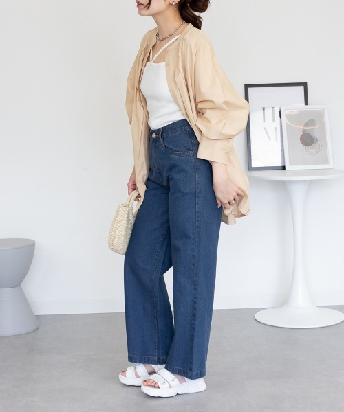 RCD(アールシーディー)の「コットンデニムワイドパンツ(デニムパンツ・レディース・ブラック系その他/ライトブルー/ネイビー・M/LL/L)」の21枚目の写真