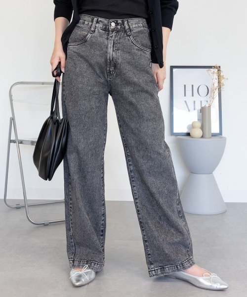RCD(アールシーディー)の「コットンデニムワイドパンツ(デニムパンツ・レディース・ブラック系その他/ライトブルー/ネイビー・M/LL/L)」の5枚目の写真