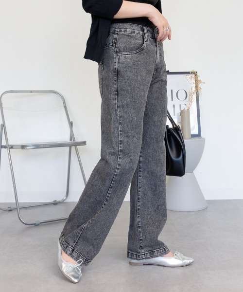 RCD(アールシーディー)の「コットンデニムワイドパンツ(デニムパンツ・レディース・ブラック系その他/ライトブルー/ネイビー・M/LL/L)」の6枚目の写真