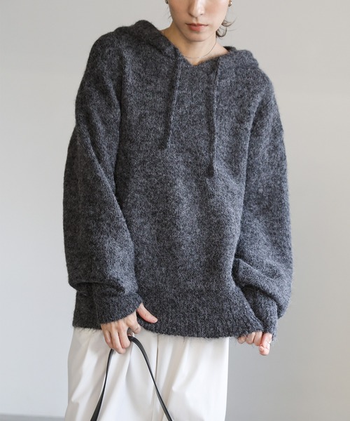 select MOCA(セレクトモカ)の「ルーズフーディーニット(ニット/セーター・レディース・ベージュ/ブラウン/チャコールグレー・FREE)」の15枚目の写真