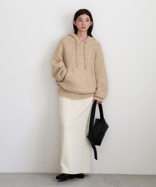 select MOCA(セレクトモカ)の「ルーズフーディーニット(ニット/セーター・レディース・ベージュ/ブラウン/チャコールグレー・FREE)」の13枚目の写真